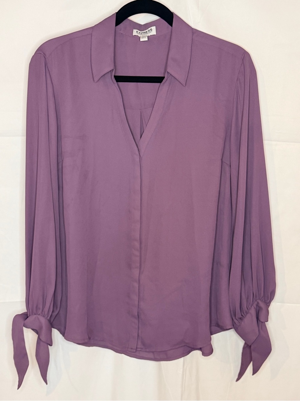 Express Lavender Tie-Cuff Collared Blouse